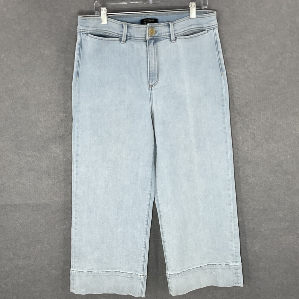 Ann Taylor Jeans Womens Petite 12 Light Wash Wide Leg High Waist Denim